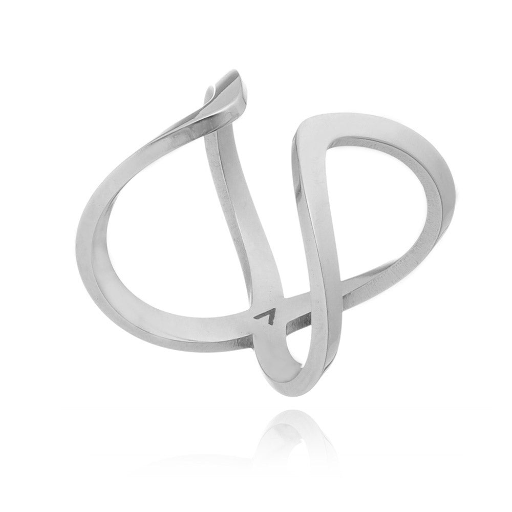 ANEL GEOMETRIC SHAPE X AÇO POLIDO T14